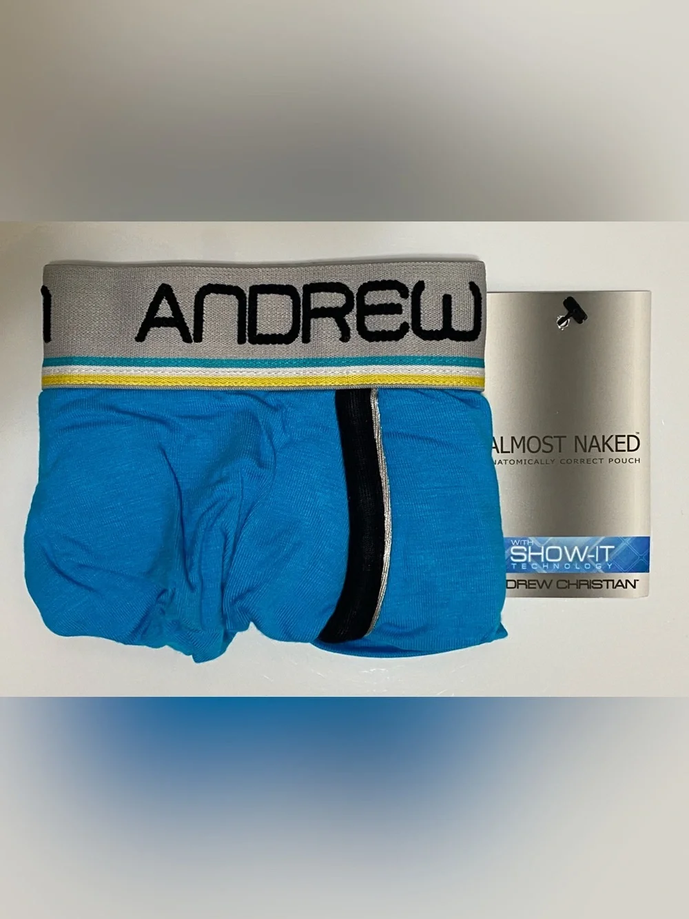NWT! Andrew Christian Almost Naked Boxer w/Show-It Tech MED Turquoise
